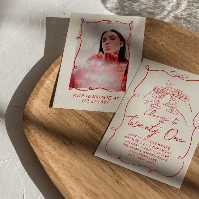 Invitation Retro Main Tirée Bow Salue À Vingt Et Un Anniversa (Créateur téléchargé)