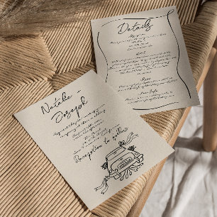 Invitation Rétro manuscrit tiré mignon tout en un Mariage