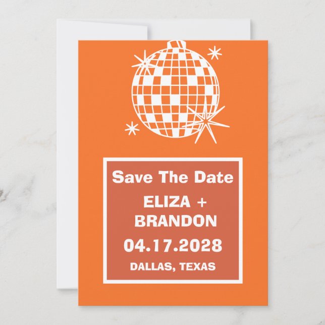 Invitation Retro Mariage Photo Disco Ball 70's Save the Date (Devant)