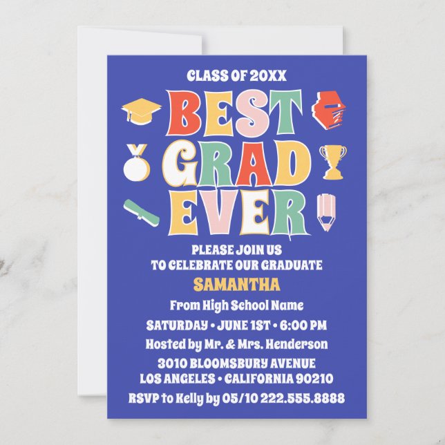 Invitation Retro Meilleur Grad Ever Blue Graduation Party (Devant)