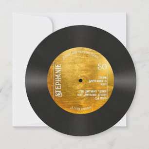 Invitation Retro Metallic Gold Record Musique 50e anniversair