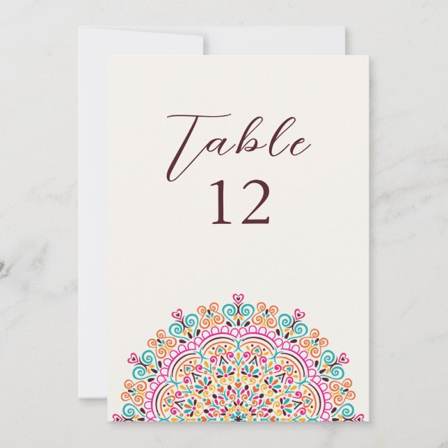 Invitation Retro Mexican Terrain Mandala Wedding Table Number (Devant)