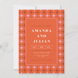Invitation Retro Mid-Century moderne Orange tout en un Mariag