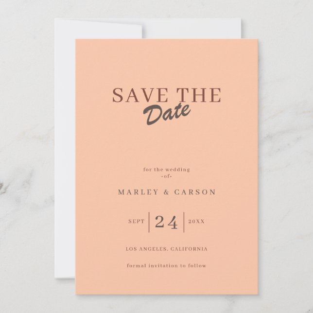 Invitation Retro Minimal Coral Peach Save The Date Wedding (Devant)
