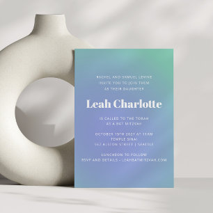 Invitation Retro Mint Bleu Vert Gradient Bat mitzvah mou