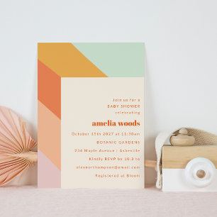 Invitation Retro Mint Orange Boho Stripes Baby shower mignon