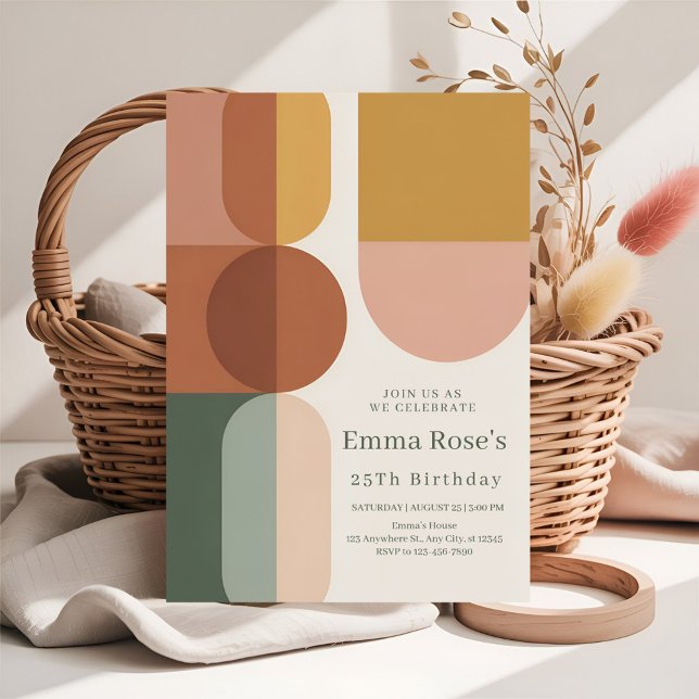 Invitation Retro Mint & Orange Boho Stripes Birthday (Créateur téléchargé)