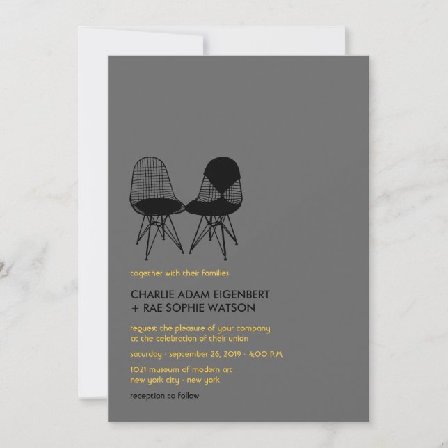 Invitation Rétro Mod Perfect Chair Pair Eames Mariage moderne (Devant)