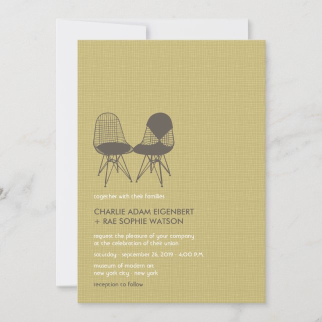 Invitation Rétro Mod Perfect Chaise Pair Eames 2 Mariage (Devant)