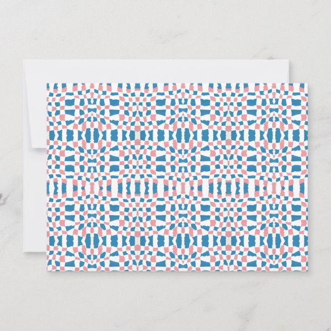 Invitation Retro Mod Rose Bleu Damier Abstrait (Devant)