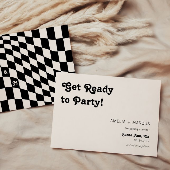 Invitation Retro Modern Chic Black Checker Enregistrer la dat (Créateur téléchargé)