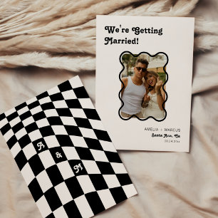 Invitation Retro Modern Chic Black Checker Enregistrer la dat
