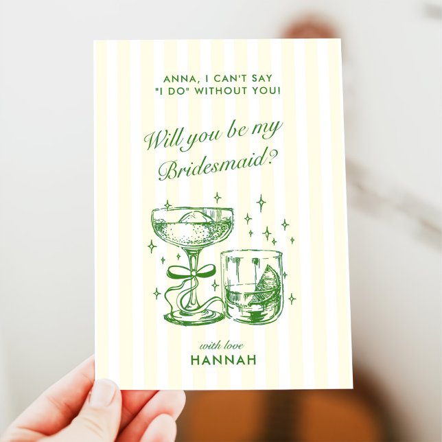 Invitation Retro Modern Green Bridesmaid Proposal Card (Créateur téléchargé)