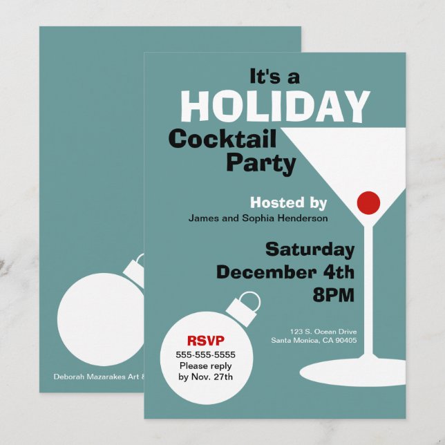 Invitation Retro Modern Holiday Party (Devant / Derrière)