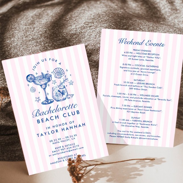 Invitation Retro Modern Pink & Blue Bachelorette Weekend (Créateur téléchargé)