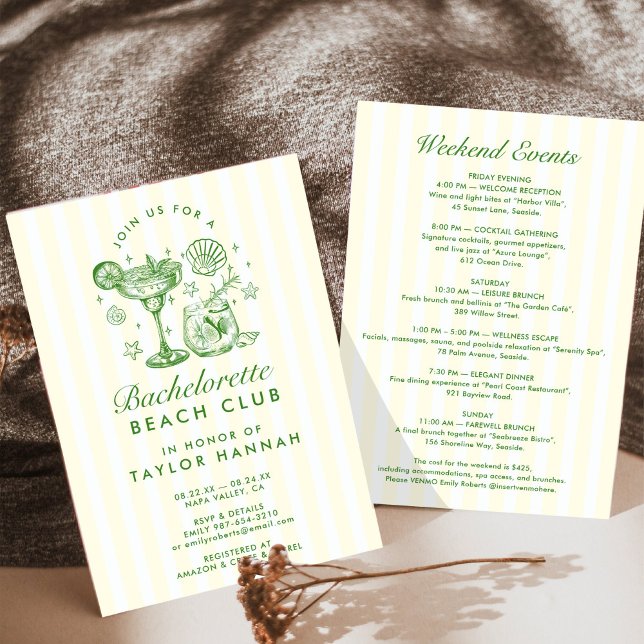 Invitation Retro Modern Yellow & Green Bachelorette Weekend (Créateur téléchargé)