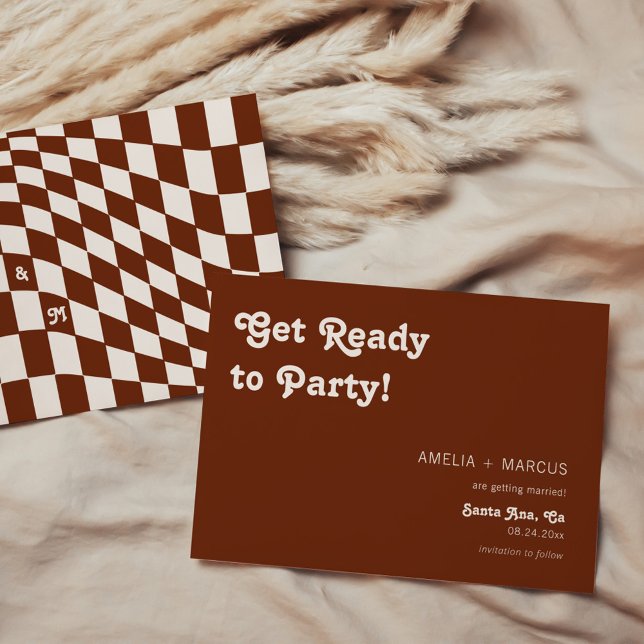 Invitation Retro Moderne Chic Checker en terre cuite Enregist (Créateur téléchargé)