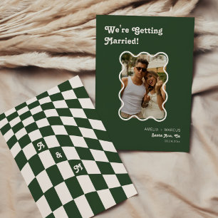 Invitation Retro Moderne Chic Checker en terre cuite Enregist