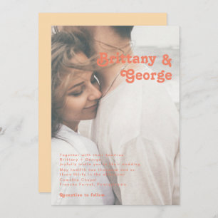 Invitation Rétro moderne   Orange Cream Faded Photo Mariage