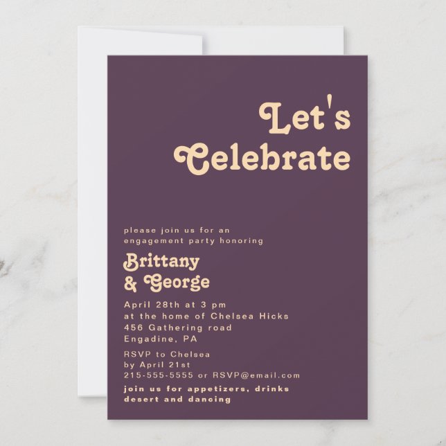 Invitation Rétro moderne | Purple foncé Fêtons (Devant)