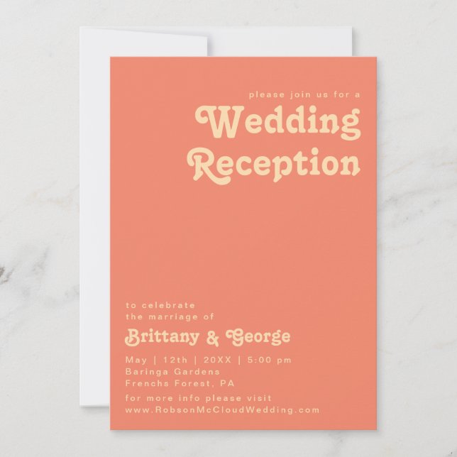 Invitation Rétro Moderne | Réception de mariage corail (Devant)