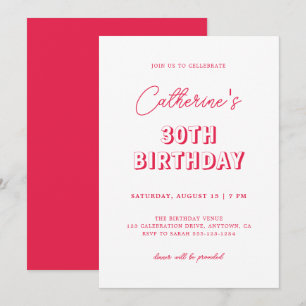 Invitation Retro moderne Red 30th Birthday Party
