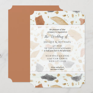 Invitation Rétro Moderne Terrazzo Terracotta Mariage Abstrait