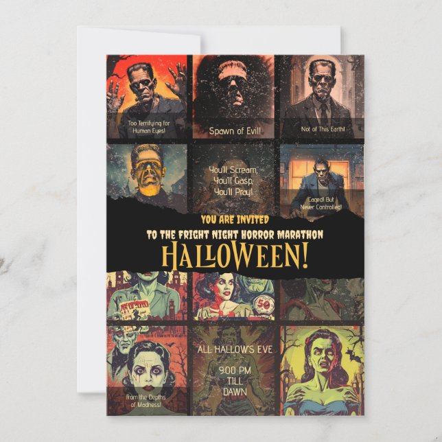 Invitation Retro Monster Movie Horreur Halloween Party (Devant)