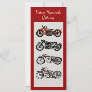 Invitation RETRO MOTORCYCLES PARTI Rouge Noir Blanc Gris