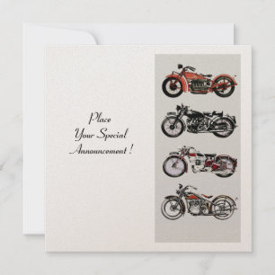 Invitation RETRO MOTORCYCLES PARTY Red Black White Champagne