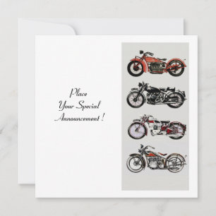 Invitation RETRO MOTORCYCLES PARTY Red Black White Champagne