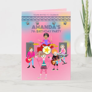 Invitation Retro music girls band Birthday Party