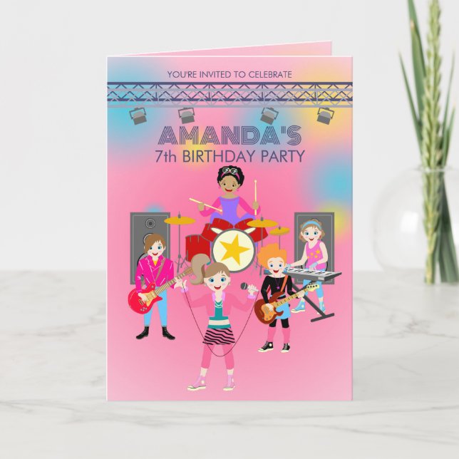 Invitation Retro music girls band Birthday Party (Devant)