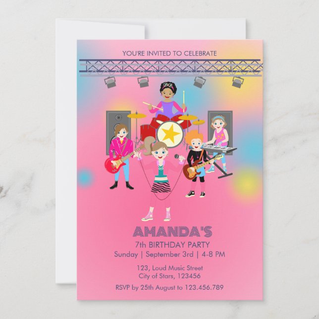 Invitation Retro music girls band Birthday Party (Devant)