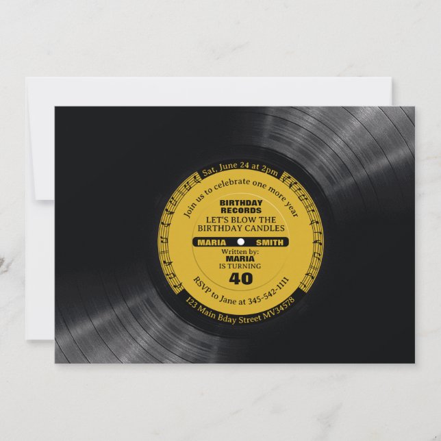 Invitation Retro Music Vinyl 60s les années 70 Anniversaire I (Devant)