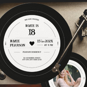 Invitation Retro Music Vinyl Record Milestone Birthday