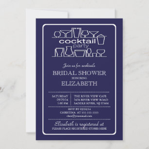 Invitation Retro Navy Blue Cocktail Party Bridal douche