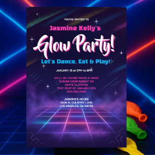 Invitation Retro Neon Glow Party pour enfants ou A
