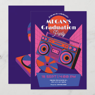 Invitation Retro néon musique électro fête de graduation
