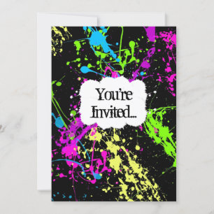 Invitation Retro Neon Paint Splatter Party