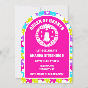 Invitation Retro Neon Queen Of Hearts Anniversaire Party Arch