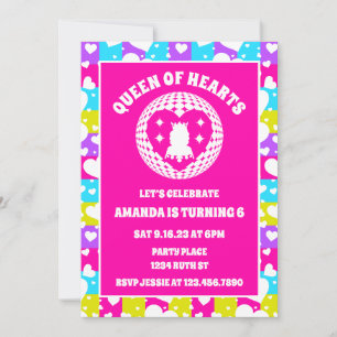 Invitation Retro Neon Queen Of Hearts Photo de fête d'anniver