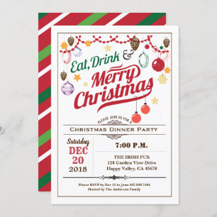 Invitation Retro Noël fête manger boire et être joyeux
