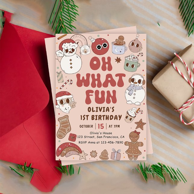 Invitation Rétro Noël Hippie Père Noël 1er anniversaire (Créateur téléchargé)