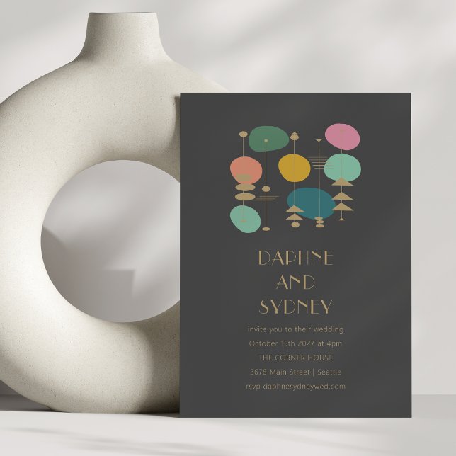 Invitation Retro Noir atomique du milieu du siècle moderne Ma (Créateur téléchargé)