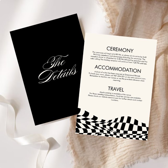 Invitation Retro noir & blanc à damiers Les détails Mariage (Créateur téléchargé)