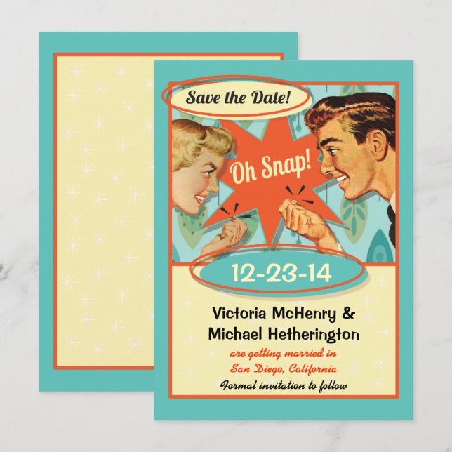 Invitation Retro Oh Snap enregistrer la date (Devant / Derrière)