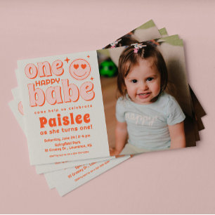 Invitation Retro One Happy Babe Photo Premier anniversaire