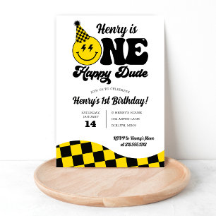 Invitation Retro One Happy Dude 1er anniversaire