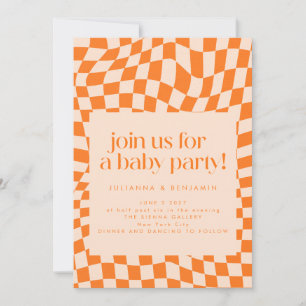 Invitation Retro Orange Abstrait Check Motif Baby